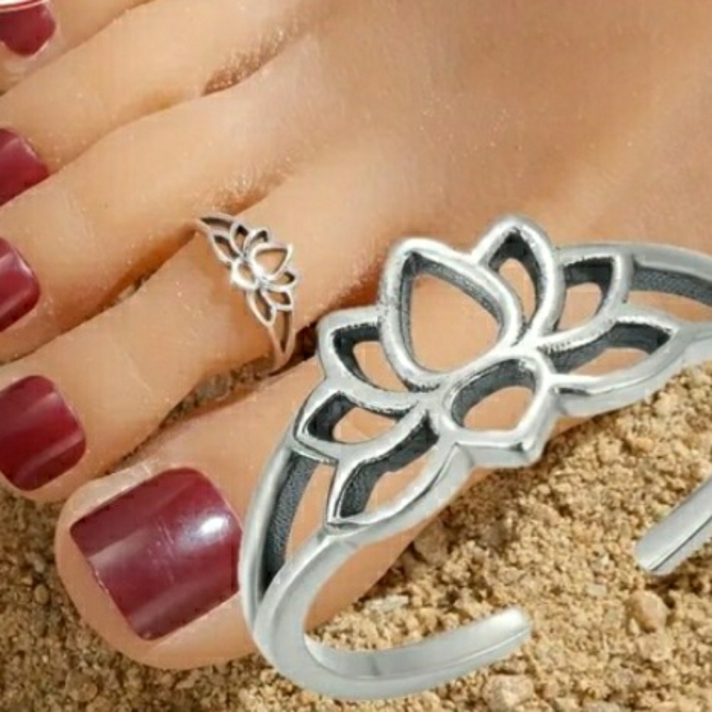 Lotus Toe Ring Silver Adjustable or Finger 🤍 NEW - Picture 2 of 9